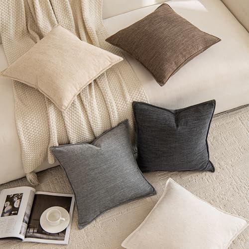 Chenille Linen Throw Pillow Covers 20x20 Set of 2, Thick Textured Boho Pillow Covers, Farmhouse Decorative Pillow Covers, Neutral Vintage Accent Covers for Couch Sofa Bed, Apricot - color: Apricot, size: 20" x 20" (Pack of 2)