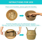 Seagrass Belly Basket, Set of 2 Woven Plant Pot Holder Handmade Home Decor for Storage Plants Picnic Grocery Large(12.6 x 11.02 inch) - size: L(Set of 2)
