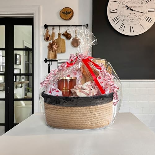 Goodpick Small Woven Basket, Decorative Basket for Home Decor, Small Woven Baskets with Handles for Gifts, Dog Toy Bin, Storage Baskets for Bathroom, Living Room, 12"x 8" x 5", Jute and Black - color: Black, size: 12x8x5 Inch (Pack of 1)