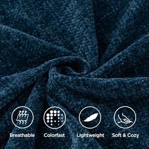 BATTILO HOME Navy Blue Chenille Throw Blanket for Couch, Soft Cozy Textured Knit Throw Blanket with Handmade Fringe Tassels, Lightweight Decorative Farmhouse Blanket for Sofa Bed Chair, 50"x60" - color: Navy