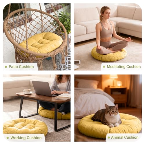 Tiita Outdoor Cushions Square Floor Pillow Thicken Tufted Seat Pad Large Floor Cushion for Yoga Meditation Living Room - color: Round|yellow, size: 1 Count (Pack of 1)