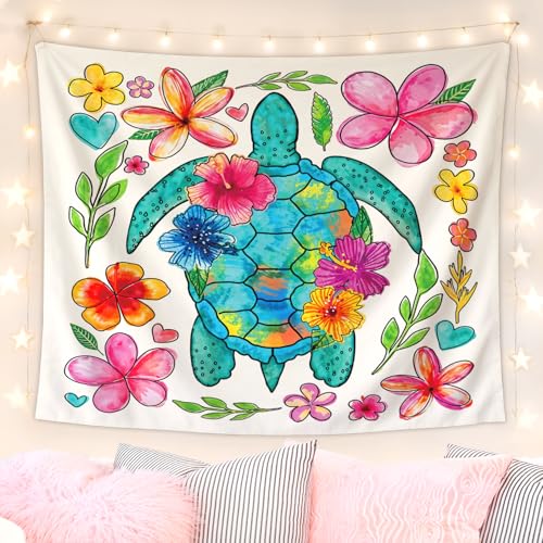 Lacama Sea Turtle Tapestry Ocean Tapestries, Cute Ocean Wall Tapestries Decor for Beach House Room Bedroom College Dorm Apartment, Sea Turtle Gifts for Women, 50x60 Inches - color: turtle-2-flower