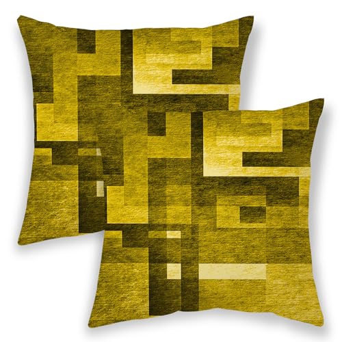 BETGINY Mustard Yellow Pillow Covers 16x16, Abstract Art Outdoor Decorative Throw Pillows for Couch, Modern Geometry Decor Cushion Cover 2 Pcs Soft Farmhouse Square Pillowcase for Bed Car Safa - color: Mustard Yellow, size: 16" x 16" (Pack of 2)