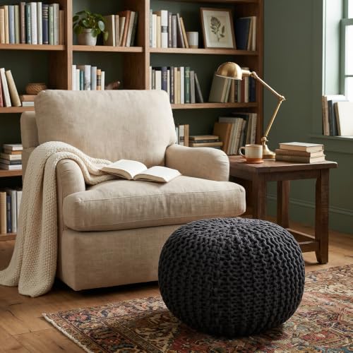 BIRDROCK HOME Round Pouf Ottoman Foot Rest - 18.5”x18.5”x15” Boho Compact Comfortable Soft Cotton Braided Foot Stool with Bean Bag Filling for Living Room, Bedroom, or Nursery (Charcoal Gray) - color: Charcoal Gray