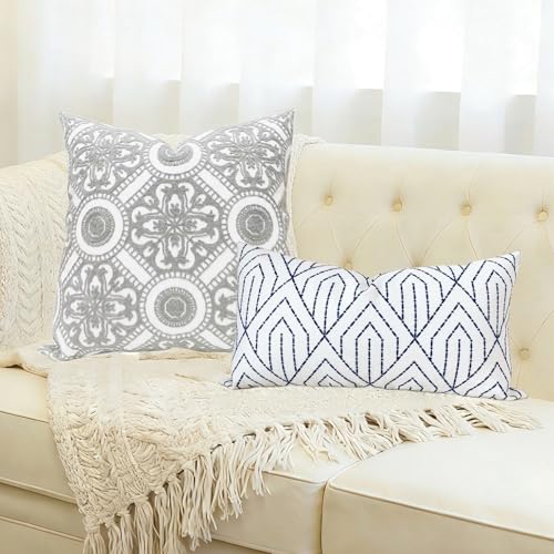 Slow Cow Embroidery Decorative Throw Pillow Cover Cushion Cover for Couch Sofa 18 x 18 Inches Canvas Embroidery Grey - color: Grey Circle, size: 18" x 18" (Pack of 1)
