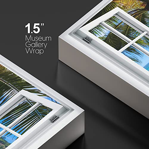 wall26 Canvas Print Wall Art Window View Tropical Island Beach Vacation Paradise Wilderness Nature Photography Realism Scenic Landscape Colorful Multicolor for Living Room, Bedroom, Office - 12"x18" - color: A40-2204-est01, size: 18"L x 12"W