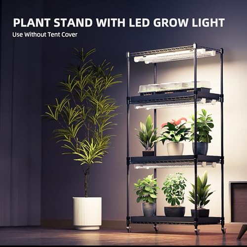 Spider Farmer 2026 Plant Stand with Grow Lights, 4-Tier Plant Shelf with 6Pcs 2ft Full Spectrum LED Lamp and Grow Tent, for Veg Seed Starting Plants Growth Greenhouse 28Lx14Dx59H (Update) - size: M-28x14x59in