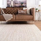 100% Jute Area Rug 5x8 Feet- Braided Design Hand Woven Off-White Natural Fibers Carpet - Home Decor for Living Room Hallways (5' x 8', Off-White)