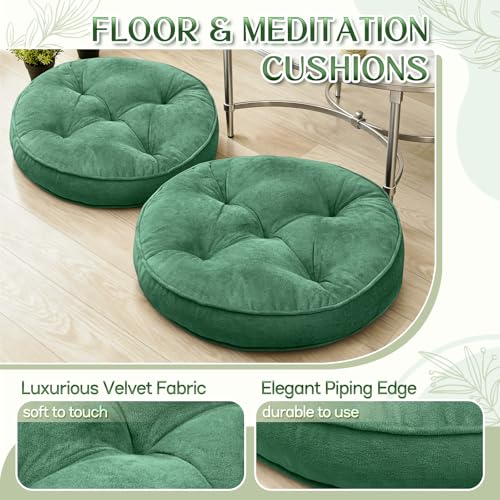 1 MIDDLE ONE Floor Pillow Set of 2, Memory Foam Meditation Cushion, Floor Cushions for Adults Sitting, Large Round Seat Cushions for Yoga, Living Room, 20x20 Inch (Round | Green) - color: Round | Green, size: 20x20 Inch(Pack of 2)