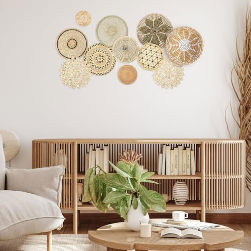 Tatuo 11 Pcs Boho Wall Basket Decor Bulrush Woven Wall Hanging Art Round Farmhouse Rustic Handmade Wicker for Summer Home, Bedroom, Living Room, Kitchen Decorations, Multi Sizes(Vivid) - style: Vivid