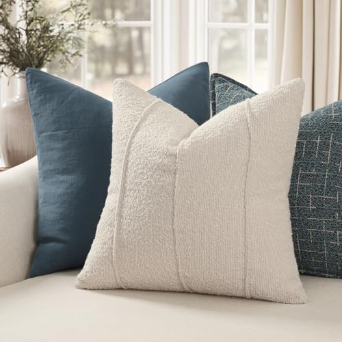 YCOLL Textured Boucle Throw Pillow Covers 22x22 Pack of 2 - Soft Neutral Striped Cushion Covers, Cozy Accent Decorative Pillow Covers for Couch, Sofa, Bed, Living Room (Beige) - color: Beige, size: 22" x 22" (Pack of 2)