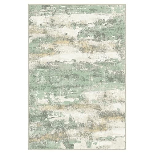 BEIMO 1'5''x2'5'' Rugs for Entryway Entrance Kitchen Bathroom, Machine Washable Modern Abstract Rug, Small Soft Low Pile Indoor Floor Mat with Non Slip Backing, Light Green - color: Light Green/Cream, size: 1'5'' x 2'5'' (Rectangular)