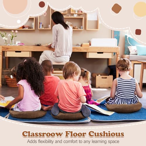 Fumete 8 Pcs 16 Inch Floor Cushions Pillow for Kids Bulk Classroom Round Flexible Seating Floor Cushions for Students Home Daycare School Reading Corner Yoga Meditation Picnic (Brown) - color: Brown