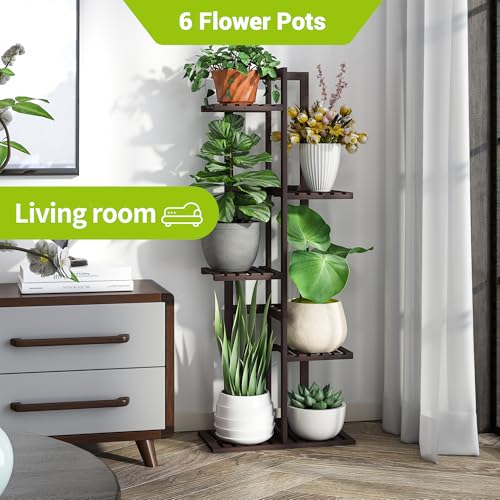 BMOSU Bamboo Plant Stand for Indoor Outdoor Plants Corner Tall Plant Shelf 6 Potted Holder Shelf Plant Rack Holder Display Rack(Brown) - color: Brown