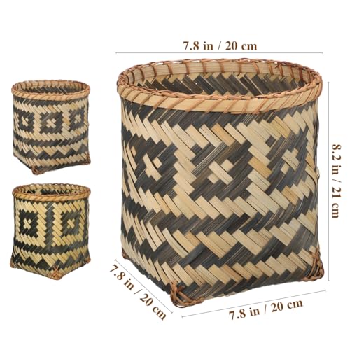MAGICLULU Bamboo Weaving Basket 8.26X7.87X7.87In Woven Trash can Sundries Organizer Decorative Storage for Home Kitchen Office