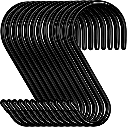 12 Pack 4-1/2 Inch S Hooks, Large Vinyl Coated Closet Hooks Non Slip Heavy Duty for Hanging, Steel Metal Black Rubber Coated for Jeans Plants Clothes Pot Pan Cups Towel - color: Black