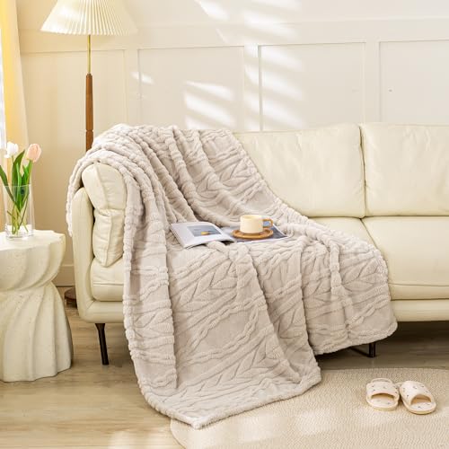 YUSOKI Sherpa Large Throw Blanket Single Layer,Light Weight(1.7lb),320GMS-3D Stylish Design for Gift Home Decor (Linen,50"x65") - color: Linen-(without Pillows), size: Throw (50" x 65")