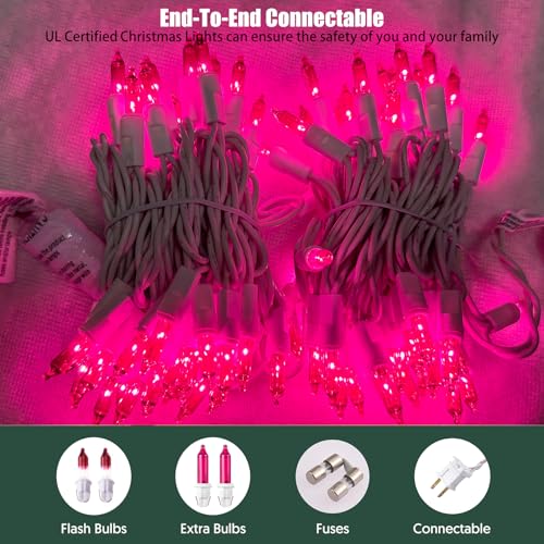 HISHINY Christmas Lights 100 Count Pink Christmas Tree String Lights with White Wire for Outdoor Indoor Christmas Decorations Wedding Decorations Valentines Day Decor,UL Certified (21feet) - color: Pink