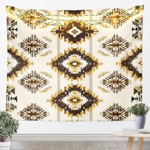 jejeloiu Southwestern Tapestry Boho Exotic Wall Art for Living Room Bedroom Tribal Yellow Beige Wall Hanging Blanket Home Decor Small 51"x59" - color: Beige Yellow, size: Small