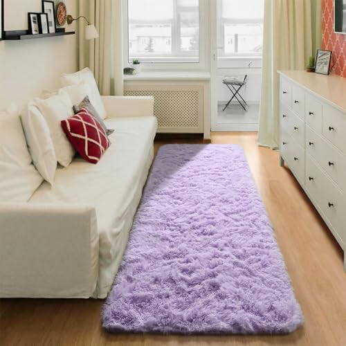ONASAR Light Purple Runner Rugs for Bedroom Living Room, Fluffy 2x6 Bedside Hallway Area Rug, Ultra Soft Plush Furry Faux Fur Non Slip Floor Carpet for Nursery Kids Dorm Closet Home Decor Aesthetic - color: Light Purple, size: 2' x 6' (Runner)
