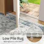 Rugxara 2x5 Hallway Runner Rug, Non Slip Boho Runner Rugs for Hallway, Kitchen, Entrance, Bathroom, Laundry Room, Soft Ultra-Thin Entryway Carpet, Throw Low Pile Retro Imitation Wool Carpet, Blue Grey - color: Blue & Grey, size: 2' x 5' (Runner)