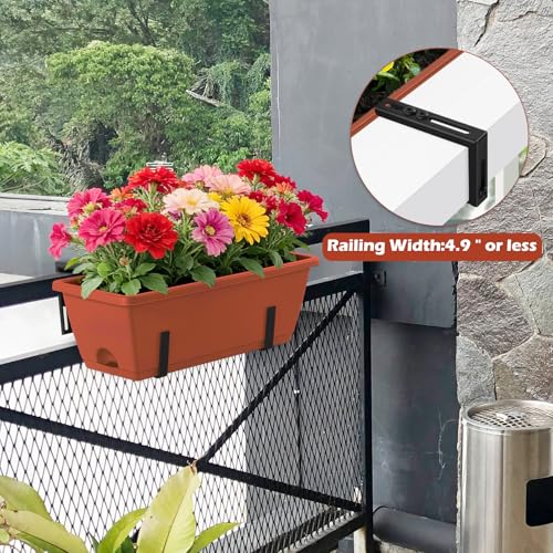 CADUKE Railing Planter Box 16.9 Inches Fence Hanging Planters with Adjustable Brackets Red Deck Railing Planter Boxes Plastic Outdoor Balcony Railing Window Boxes Planters Hanging Flower Box - color: Red