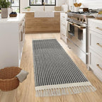Lahome Belle Boho Hallway Runner Rug, 2x6 Laundry Room Lightweight Entry Woven Cotton Throw Mat with Tassels, Farmhouse Non Shedding Washable Black Low Pile Runner for Kitchen Bathroom - color: Black, size: 2' x 6' (Runner)