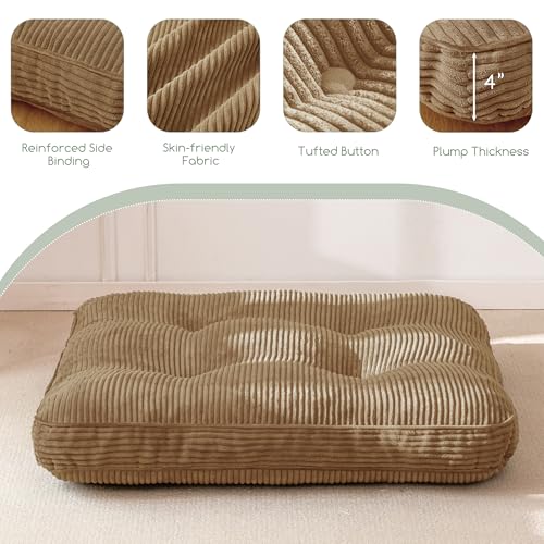 HIGOGOGO 35" Floor Pillow Cushion for Adults, Meditation Cushion Pillow, Extra Large Square Floor Sitting, Tufted Corduroy Cover for Tatami Living Room or Yoga, Coffee - color: Coffee, size: 4" Thick Square