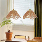 Boho Rattan Pendant Light, Shell-Shaped Boho Ceiling Lamp with Adjustable Height, E26 Lamp, Gold Finish, 12 Inch Diameter for Living Room/Bedroom/Dining Areas, cafes & entryways - color: 12” Flower shape