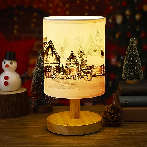 VIHOSE Christmas Table Lamp Indoor Vintage Lamp Shades Small Christmas Lamp Shade Linen Fabric Nightstand Shade Lamp Santa Night Light Christmas Desk Decorations for Bedroom Home Decor - style: Xmas Tree