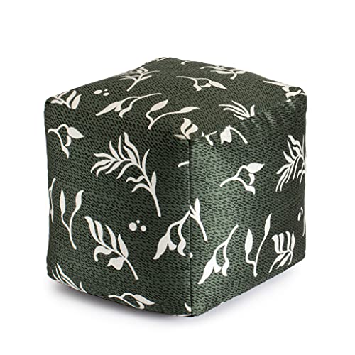 Anji Mountain Artisan Crafted Cotton Blend Pouf Ottoman | Versatile Floor Seating & Footstool for Living Room | Modern Boho Home Décor Accent | Filled Pouffe - color: Juniper Ivy