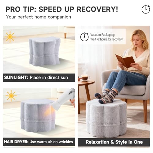 Tiita Floral Pouf Ottoman, Foot Stools Ottoman with Foam Chunk Filling, Puff Foot Rest for Couch, Living Room, Kids Room, Grey - color: Flower Grey
