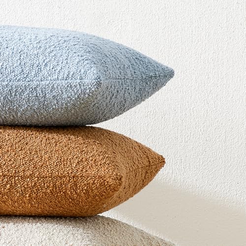 Mixhug Decorative Boucle Throw Pillow Covers, Light Blue, 12 x 20 Inches, Pack of 2 - Textured Boho Pillow Covers for Couch and Bed - color: Light Blue, size: 20" x 12" (Pack of 2)