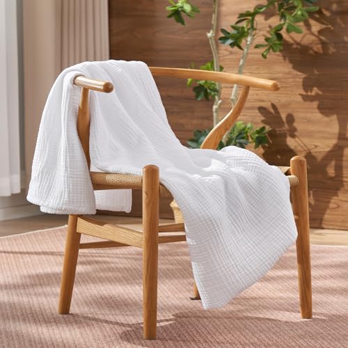 David's Home 100% Cotton Muslin Throw Blanket for College Dorm, 4-Layer Soft Breathable Lightweight Comfy Cozy Throw Guaze for Hot Sleepers, 3D Bubble Room Decor for Bed, Giftable, White, 50"x70" - color: White, size: Throw XL(50x70")