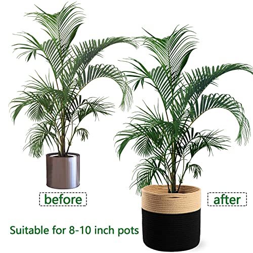 Woven Cotton Rope Plant Basket for 10.5" Flower Pot Floor Indoor Planters Flower Pot, Home Decor Storage Organizer H11 x W11 Black&Brown - color: Brown Black, size: W 11"x H 11"