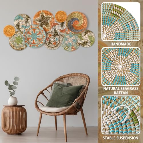 Tatuo 11 Pcs Boho Wall Basket Decor Bulrush Woven Wall Hanging Art Round Farmhouse Rustic Handmade Wicker for Summer Home, Bedroom, Living Room, Kitchen Decorations, Multi Sizes(Farmhouse) - style: Farmhouse