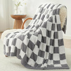 Snuggle Sac Faux Fur Checkered Blanket Twin Size with Soft Knitted Microfiber Fabric,Cozy Soft Warm Blanket for Sofa Bedroom Living Room,Grey Checker,60x80 inches - color: Grey White, size: Twin(60"x80")