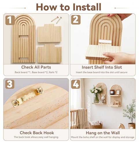 Artilady Boho Shelf Wall Decor Set of 2, Natural Wood Wall Mounted Shelves, Hanging Plant Shelf for Small Space Entryway Bedroom Living Room (Beige Set 2) - color: Beige Set 2