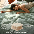 Bedsure 100% Cotton Muslin Blanket 8-Layer Queen, Breathable & Substantial Oeko TEX Gauze Bedding, PureWoven All-Season Moisture-Wicking Comfort, Softens After Wash, Sage Green, 90"x90" - color: Sage Green, size: Queen