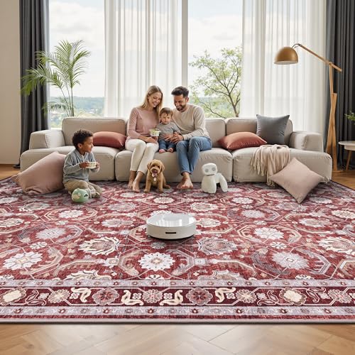 5x7 Area Rugs, Soft Non Slip Low Pile Washable Rug, Boho Modern Rug for Living Room, Bedroom, Dining Room, Red - color: Red, size: 5' x 7' (Rectangular)