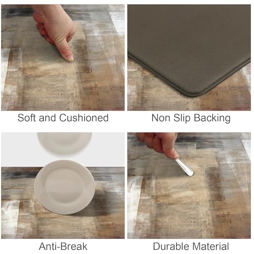 MAYHMYO Kitchen Rugs and Mats Set of 2 Brown Black Beige Anti Fatigue Mat PVC Non Slip Kitchen Mats for Floor, Bathroom, Desk, Runner, Laundry,17.3 x 29 x 0.4 inch + 17.3 x 47 x 0.4 inch - color: Brown-white, size: 29"L X 17.3"W X 0.4"Th + 47"L X 17.3"W X