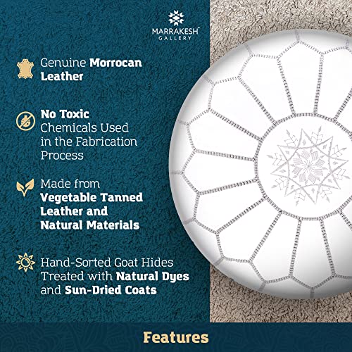Marrakesh Gallery Genuine Leather Round Pouf Unstuffed - Moroccan Ottoman Footstool, Footrest Cover - Boho Decor - Bohemian Living Room, Bedroom, Kids Room, Gift & Wedding - color: White By Grey