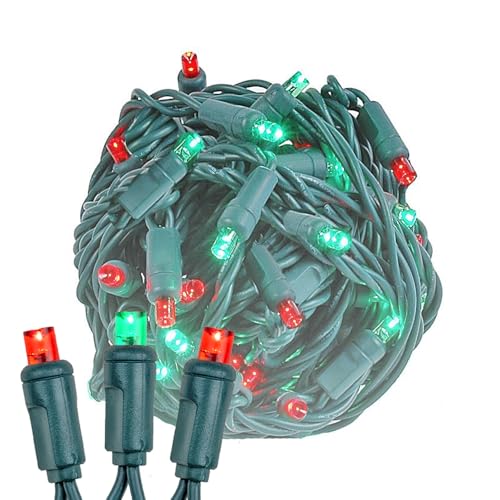 Novelty Lights 25ft 50 LED Red/Green Christmas Lights Outdoor/Indoor, 6" Spacing, Green Wire String Lights for Festive Xmas Lighting, IP55, UL Listed, Dimmable, Connectable - color: Red/Green