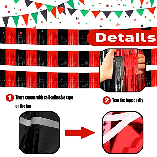 6 Pack 10 Feet Black Red Foil Fringe Garland Metallic Tinsel Streamers Banner Wall Hanging Curtain Backdrop Banner for Parade Floats, Thanksgiving, Christmas, Birthday, Halloween Party Decorations - color: 6 Pack Black Red