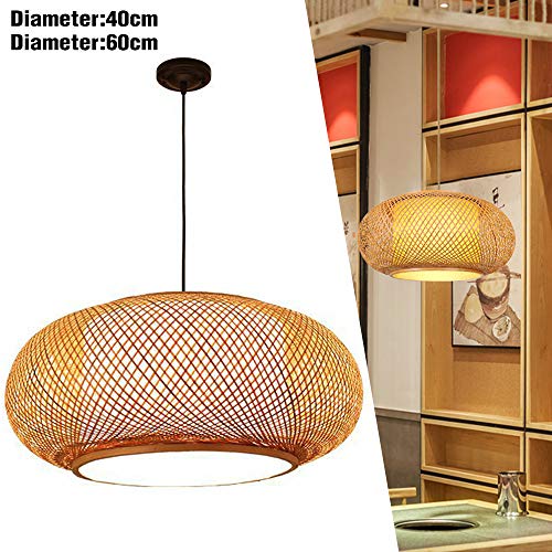 Hand-Woven Bamboo Pendant Light, Lantern Lamp Rattan Single Light Weaving Natural Wooden Ceiling Hanging Fixture with Adjustable Cord for Kitchen Dining Room Restaurant Farmhouse - color: Dome, Style 3
