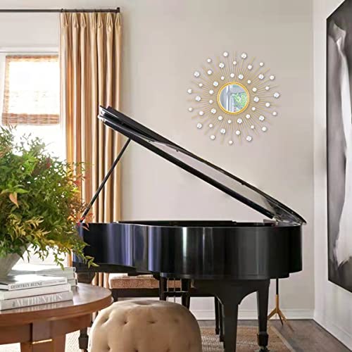 Gold Sunburst Mirror for Wall Decor Metal Sun Wall Mirror Decorative with Crystal Diamond for Living Room Bedroom Entryway Large Circle Mid Century Modern Starburst Wall Hanging 24 Inch
