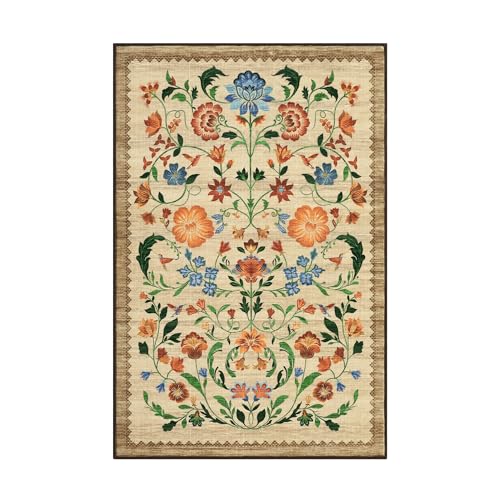 GarveeHome Floral Rug for Entryway 2x3 Rugs Machine Washable Boho Small Area Rug Non-Slip Low-Pile Front Door Soft Mat for Entrance, Bedroom, Kitchen, Laundry, Bathroom, Beige - color: C Brown, size: 2' x 3' (Rectangular)