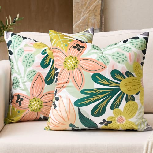 Tyrot Boho Floral Velvet Throw Pillow Covers Set of 2 Farmhouse Cushion Covers Mid Century Botanical Home Decor Accent Pillow Cases for Couch Sofa Living Room, Bedroom, 20x20 Inches - color: Rose Garden, size: 20" x 20" (Pack of 2)