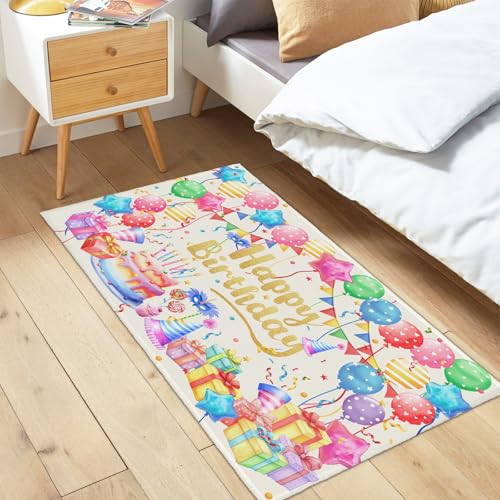 Happy Birthday Area Rug 2x3 Colorful Balloons Print Front Door Mat Birthday Party Decorative Entry Rugs Washable Non-Slip Low Pile Doormat for Living Room Bedroom Bathroom Kitchen - color: Happy Birthday