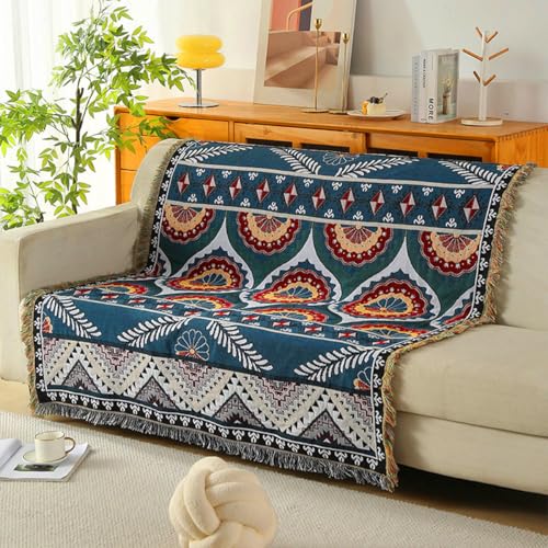 LumiSyne Double-Sided Cotton Woven Throw Blanket with Tassel Jungle Bohemian Style Tapestry Shawl Multi-Function Decorative Throws for Sofa Bed Armchair Camping Blanket Tablecloth Carpet 160x130cm - color: Fructification